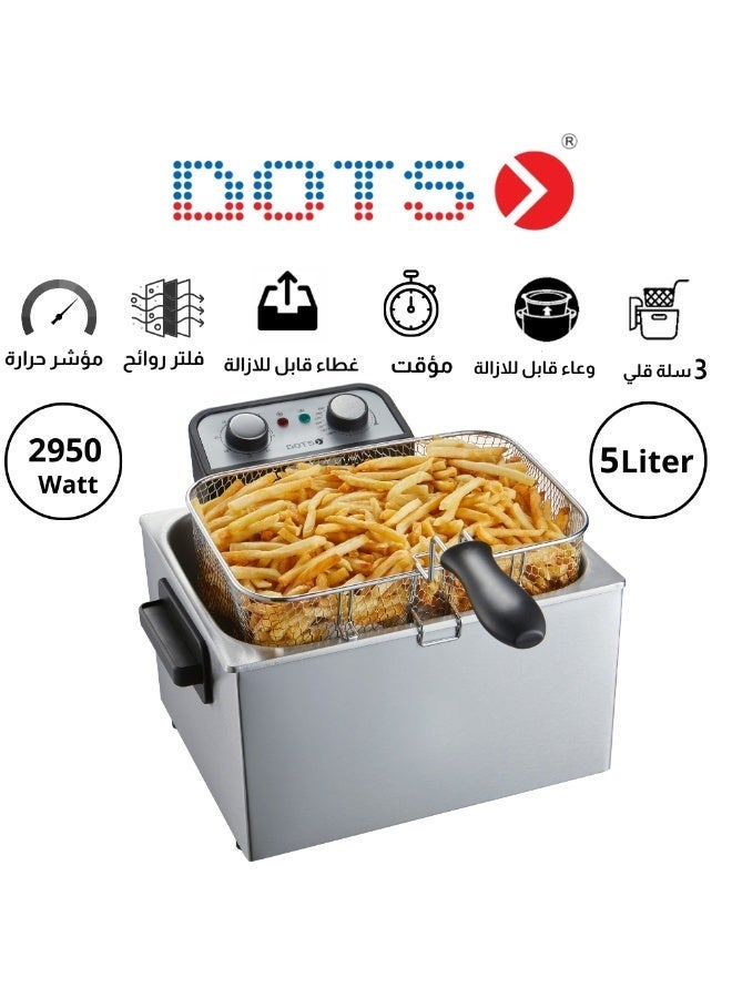 دوتس قلاية زيت مع مؤقت 30 دقيقة، بقدرة 2480-2950  واط 5.0 لتر مع سلة للاستخدام المنزلي، مع نافذة عرض، مقلاة عميقة كهربائية، سلة قلي مدمجة ومقبض-CFD1033T5 - Image 1